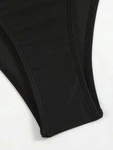 Swim Oasis Conjunto de vestido largo de una pieza para mujer con cuello halter, asimétrico y de unicolor - Negro - Ver 6