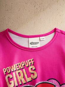 THE POWERPUFF GIRLS X SHEIN 女婴圆领短袖可爱卡通夏季连衣裙 - 粉色 - 查看 3
