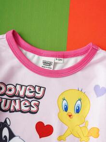LOONEY TUNES X SHEIN 女婴可爱动物图案甜美彩色长袖连体衣 - 彩色 - 查看 3