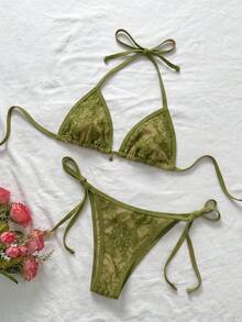 Elavelle 2pcs Set Bikini Seksi Wanita Motif Leopard Musim Panas dengan Tali Bahu Tipis dan Tali Samping - MultiWarna - View 2