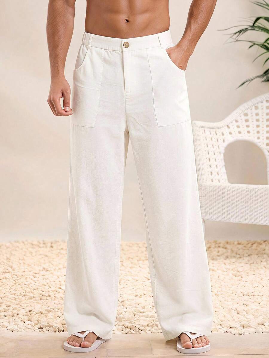 Manfinity RebelGame Men's Minimalist Casual Solid Color Large Pocket Straight Leg Pants - Multicolor - View 1