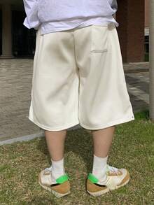 DAZY Solid White Elastic Waist Men's Shorts With Button Cuffs - White - View 2