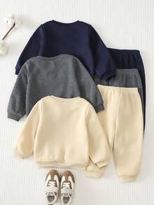 Cozy Pixies 嬰兒男孩女孩恐龍Logo針織柔軟圓領長袖套頭衛衣彈性腰長褲 3件套 - 彩色 - 查看 2
