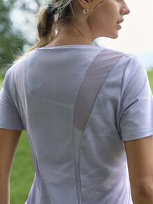 In My Nature Women's Mesh Patchwork Casual Versatile Daily Outdoor Short Sleeve T-Shirt - Mauve Purple - View 7