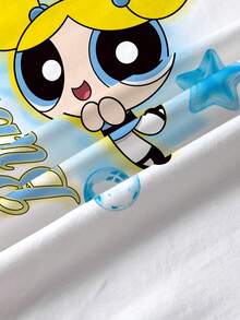 THE POWERPUFF GIRLS X SHEIN 少女百搭圆领短袖T恤 - - 白色 - 查看 6