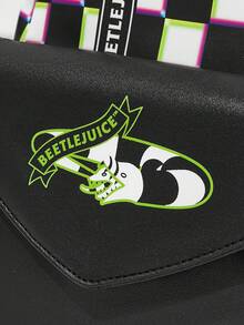 Beetlejuice X ROMWE Mochila de gran capacidad con estampado retro punk para la temporada escolar, versátil para ir y venir, libro de vestir para estudiantes, modelo conjunto - Tablero de ajedrez - Ver 4