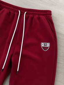 PAVTROS Men's Drawstring Waist Letter Print Colorblock Casual Versatile Sweatpants For Daily Wear - Burgundy - View 6