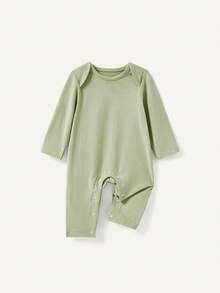 Cozy Pixies Baby Boy Casual Solid Color Long Sleeve Overlapping Shoulder Jumpsuit 2pcs Set - Multicolor - View 6