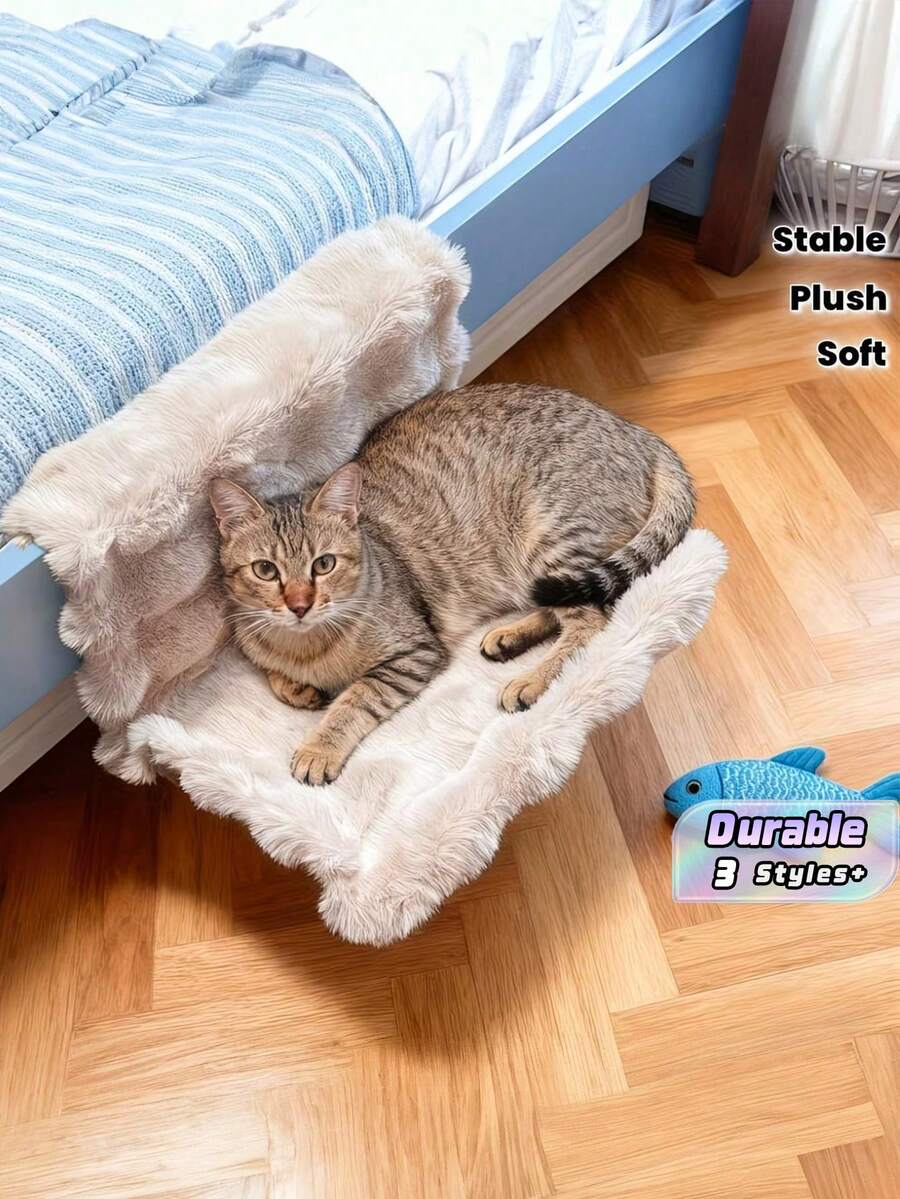 1个猫床边吊床,床边猫窝悬挂式猫床,猫吊床宠物床,四季皆宜,可悬挂在窗台上晾晒,毛绒宠物床,可拆卸水洗,无需钻孔即可稳固安装,适用于沙发/床边/窗边,小型猫狗柔软垫子保暖,猫床便携易清洁 - 均碼 - 查看 1