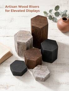 Cirelle 1Set Hexagonal Wooden Tiered Display Stand, Solid Wood With Natural Grain Texture, Staggered Layered Platforms For Figurines, Perfume And Small Trinkets, Multi-Height Storage Rack For Desktop Collectible, Vanity And Tabletop Ornament Arrangement. - multicolor - View 11