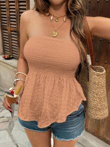 Serisse Women's Solid Color Asymmetric Hem Bandeau Sleeveless Top,Summer Top - Coral Orange - View 3