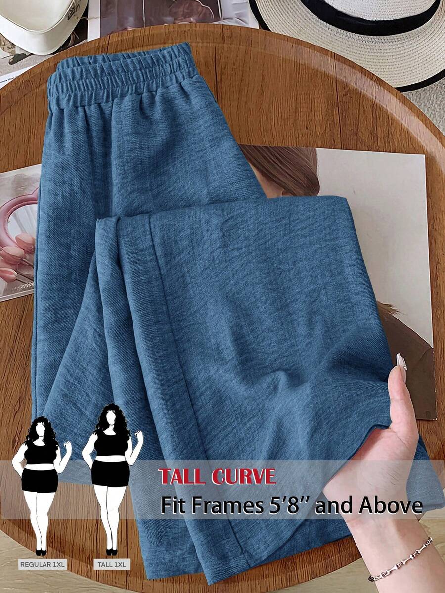SHEIN Tall CURVE 大码休闲阔腿裤 - 黑色 - 查看 1
