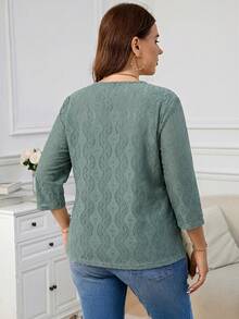 Reflora Chaqueta de mujer de talla grande con manga 3/4 de tejido de punto con textura para otoño - verde menta - Ver 2