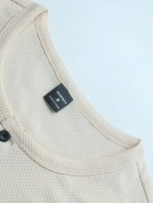 Manfinity Homme 男士休闲纯色T恤和短裤套装，夏季 - 米色 - 查看 3