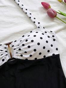Soleia Women's Polka Dot Print Halter Neck Tank Top And Shorts 2 Pieces Set - White - View 4