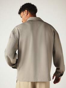 SUMWON Sobrecamisa con cremallera y cuello con logotipo bordado, manga larga, ajuste regular, chaqueta camisa casual de primavera - Verde Oliva - Ver 2