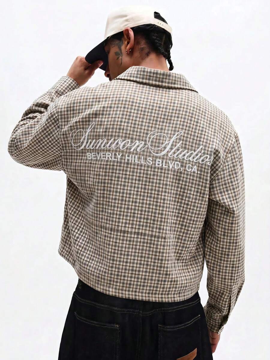SUMWON Summon Studios 轻薄格纹长袖衬衫,纽扣开襟,背面饰有刺绣Logo细节 - 薄荷綠 - 查看 1
