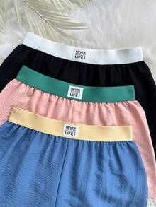 Lowkey Lull Conjunto de ropa de descanso de 3 piezas con shorts de color contrastante para mujer - Multicolor - Ver 3