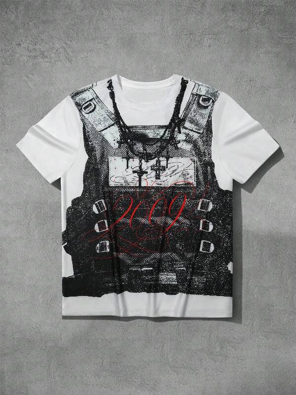ROMWE MEN Goth Men's Tactical Vest Print Streetwear T-Shirt