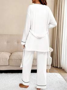 Slowluna Conjunto casual de uso diario de mono con tirantes de lactancia y chaqueta con bloques de color para maternidad - Blanco - Ver 2