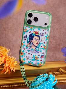 Frida Kahlo X SHEIN 卡通圖案透明綠邊手機殼，防摔保護 13-17 手機殼 - 彩色 - 查看 2