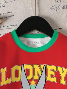 LOONEY TUNES X SHEIN Young Boy Cartoon Print Long Sleeve Sweatshirt - White - View 4