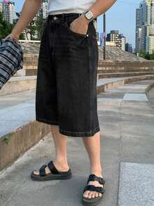 DAZY Washed Black Adjustable Waist Design Men's Denim Shorts Summer - Black - View 2
