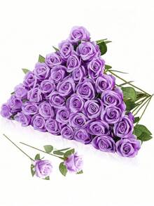 12/20/40piezas Rosas Artificiales Púrpura Flores de Regalo Premium para el Día de San Valentín para Decoración del Hogar, Habitación, Mesa, Boda, Ramo de Novia, Corsage de Muñeca, Arreglo de Florero en Comedor, Dormitorio - Morado - Ver 2