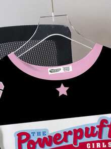 THE POWERPUFF GIRLS X SHEIN 男士寬鬆短袖舒適休閒卡通運動街頭風英文字母條紋花朵泡泡毛茛圖案T恤 - 白色 - 查看 3