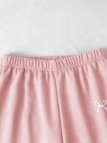 SHEIN 青少年女孩秋季套裝 2件組圓領秋冬衛衣套裝，不對稱肩領口搭配肩帶拼接設計 - 粉色 - 查看 5