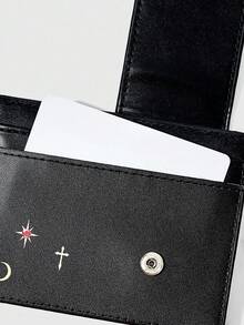 ROMWE Goth Vintage Dark Punk Print Multi-Compartment Storage Card Bag - Black print red - View 5