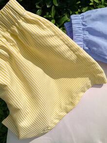 Tween Girl 2pcs/Set Casual Street Woven Striped Straight Leg Shorts - Multicolor - View 5