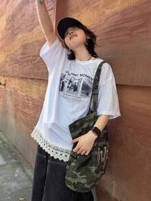 DAZY Women's Loose Casual Graphic Streetwear Round Neck Printed T-Shirt, Spring Summer White Back-To-School School - White - View 5