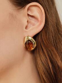 MOTF PREMIUM 18k Resin Niche Personalized Earrings - Gold - Brown - View 4