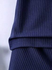 SHEIN Setelan Kasual Anak Laki-Laki: Kaos Lengan Pendek dan Celana Pendek Warna Polos dengan Kantong - Navy Blue - View 7