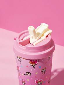 THE POWERPUFF GIRLS X SHEIN 500ml /16 Oz 真空保溫不鏽鋼杯，1個防漏蓋，適用於熱飲/冷飲，適用於大多數杯架 - 粉色 - 查看 7