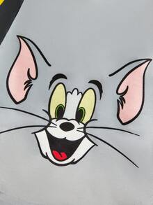 TOM & JERRY X SHEIN 經典卡通貓臉印花寵物T恤，插肩袖狗T恤適用於四季，透氣舒適的小型至中型犬幼犬襯衫，適用於貓 - 灰色 - 查看 3