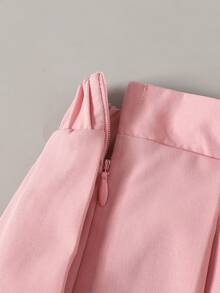 SHEIN Tween Girl Tween Girl Tween Girl Back To School Outfit, Fitted Pink Patchwork Long Sleeve Collared Vintage Preppy Exquisite Jacket Set, Casual Preppy Style - Pink - View 9