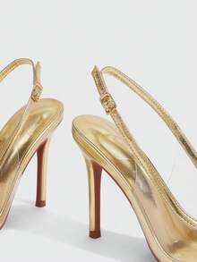 CUCCOO SZL Women Shoes Gold Metal PU Splicing TPU Buckle Design Fashionable Sexy Elegant Business Spring And Summer Stiletto Pointed Sandals - Light gold PU - View 4