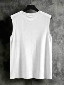 Manfinity Homme Men's Slogan Print Round Neck Casual Wide Shoulder Tank Top - White - View 3