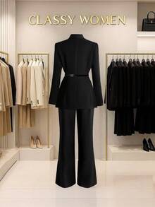 Lyxana 2025 Women's Classic Long Sleeve Suit Set, Autumn/Winter New Arrival - Black - View 2