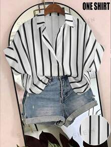 EMERY ROSE Camisa de Talla Grande con Rayas y Doblez para Vacaciones - Multicolor - Ver 1