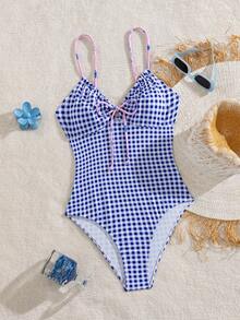 Swim Mod 春/夏女款一件式泳衣，性感休閒度假極簡甜美可愛雙肩帶鏤空一件式泳裝 - 彩色 - 查看 4