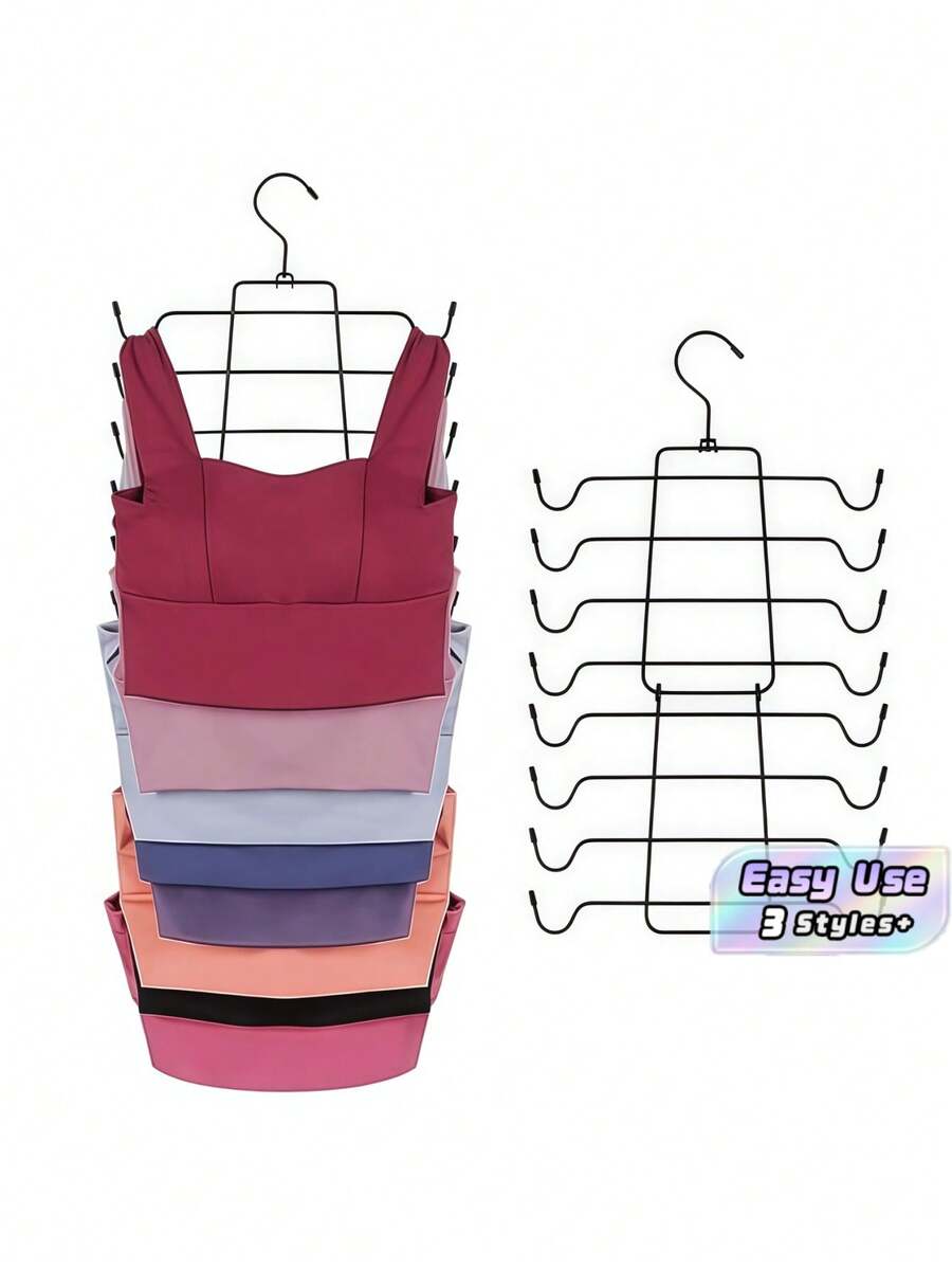 1 Pack Tank Top Hanger, Space-Saving Bra Hanger For Closet Organization Bag, Hanging Bra Organizer Vest, With 8/16 Hooks, Metal Closet Organizer And Storage, Small Space Solution - Silver - View 1