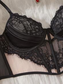 SHEIN 2 piezas Corsé con Decoración de Encaje Negro - Negro - Ver 5