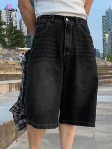 DAZY Washed Black Adjustable Waist Design Men's Denim Shorts Summer - Black - View 8