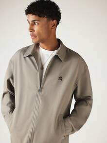 SUMWON Sobrecamisa con cremallera y cuello con logotipo bordado, manga larga, ajuste regular, chaqueta camisa casual de primavera - Verde Oliva - Ver 6