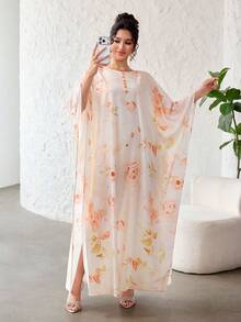 Yasveil Spring & Summer V-Neck Fashionable Romantic Vacation Style Batwing Sleeve Dress - Multicolor - View 7