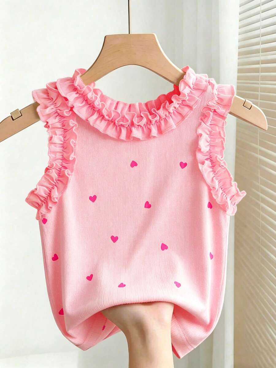 SHEIN Genkimix Kids Atasan Tank Pullover Berenda Modis untuk Anak Perempuan, Cocok untuk Musim Panas