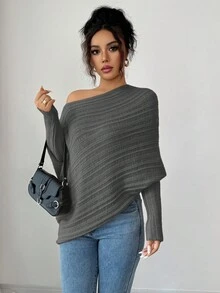 Selianne Suéter asimétrico con mangas tipo murciélago - Gris - Ver 6